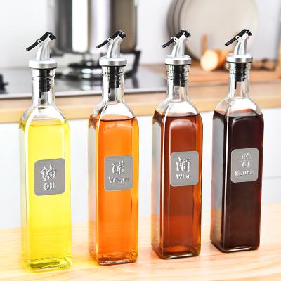 China Sustainable Wholesale Luxury Square Round Glass Olive Oil Bottle 250Ml 500Ml Transparent Green Empty Glass Kitchen Edible Oil Bottle Bottled for sale