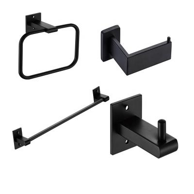 China High Quality Stainless Steel Bathroom Accessories Wall Stainable Black Towel Ring Simply 4 Pieces Set for sale