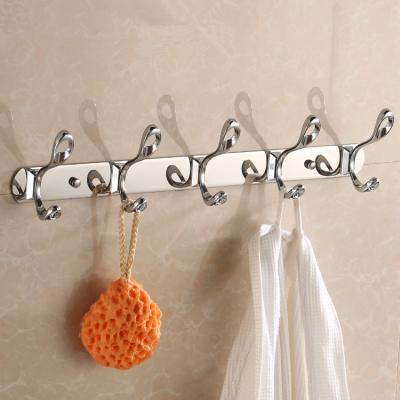 China Minimalist Customized Stainless Steel Wall Mounted 5 Hooks Hanging Clothes Coat Hanger For Bathroom for sale