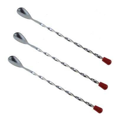 China Stocked Bar Tools Long Stainless Steel Drinking Cocktail Stick Bar Spoon Steel With Red Knob for sale