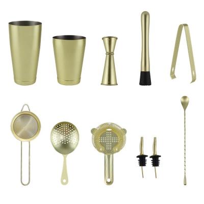 China Sustainable 11 Piece Matte Gold Stainless Steel Cocktail Shaker Hot Set From Amazon for sale