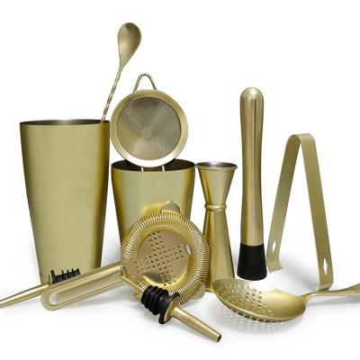 China Viable Top Bar Shaker Matte Gold Bartender Tools Sale 304 Stainless Steel Cocktail Set for sale