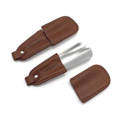 China Convenient Durable And Portable Leather Cover Stainless Steel Shoe Horn for sale