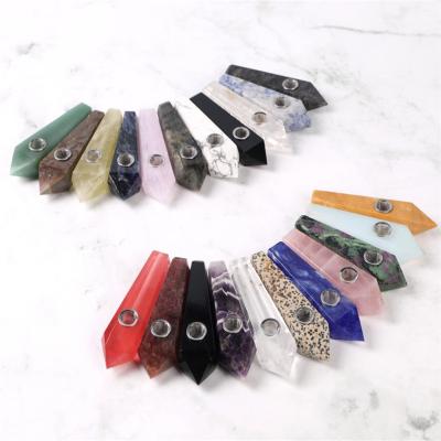 China Quartz crystal stone drop shipping natural crystal pipe wand tube quartz point stone smoking pipe for tobacco for sale