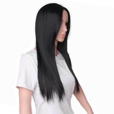 China Silky Straight Wave Black Brown Synthetic Wigs With Bangs Long Silky Straight Cosplay Wig For Woman Heat Resistant Fiber for sale