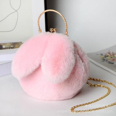 China New Fashion Lovely Plush Fur Fur Bag Women's Autumn Crossover Korean Portable Winter Version Rabbit Ear Clip Mouth Bag for sale