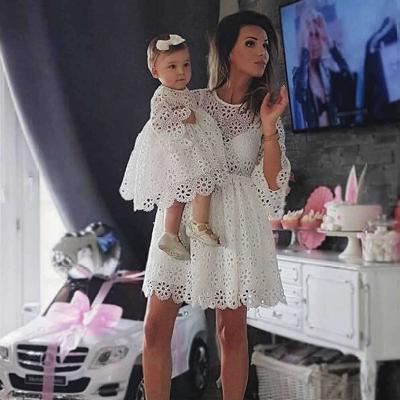 China 2022 Hot Summer Anti-Shrink Sexy Lace Dress Mother And Children Matching Mommy And Me Outfits Girl Family Outfits Dress for sale