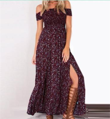 China 2022 Anti-wrinkle vestido de muje women's casual rochii floral print off the shoulder maxi long slit women summer elegant dresses for sale