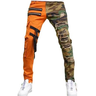 China New vaqueros de hombre jeans mens QUICK DRY straight patchwork casual pants camouflage with nibbons pinched cargo skinny mens jeans for sale