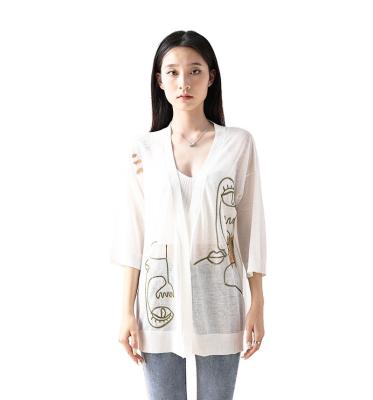 China New and Original Anti-wrinkle Embroidered Women's Knitwear Summer Half Sleeve Cardigan Knit Sweater Women Tops for sale