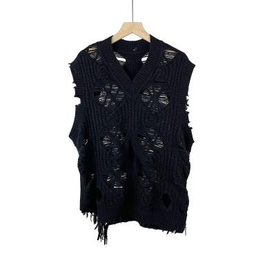 China Custom Anti-wrinkle V-neck Cropped Sweater Women Embroidered Vest Loose Knit Cable Sweater Women's Topcropped Crop for sale