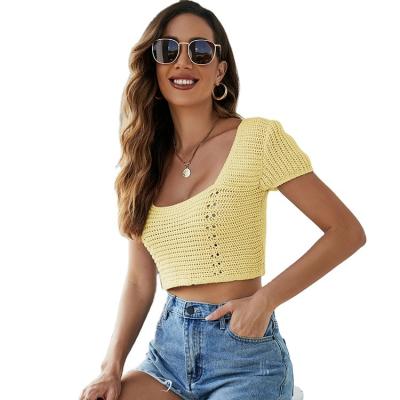 China Fashion Anti-wrinkle 2022Women's Fashion Knitted Crop Cotton Design Sweater Women Vest Top Street Wear Nice Short Sleeve Vest for sale