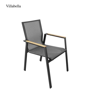 China Gray Fabric Stackable Patio Chair Wholesale Outdoor Dining Chairs Durable Aluminum Frame Garden Furniture Hardware for sale