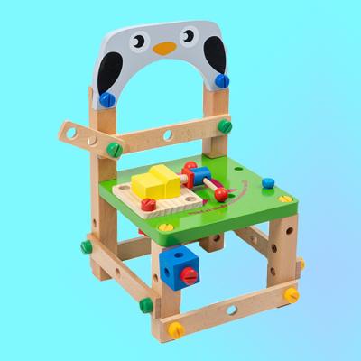 China DIY Tools and Toys Baby Toys Juguetes Wooden Children Assembly Toy 4D Montessori Chair Functional Chair Wooden Toys for sale