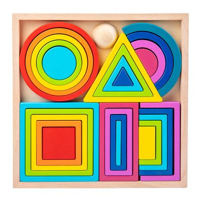 China Building Toy Rainbow Montessori Wooden Stacking Games Toddler Gift Stack and Count Blocks Toys for sale