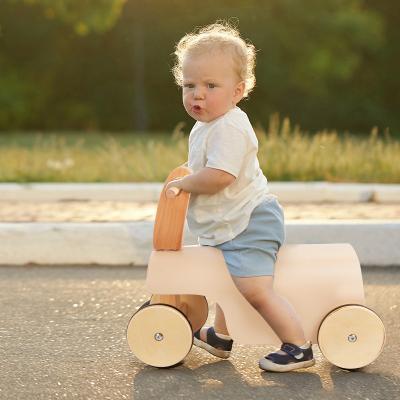 China Eco-friendly Solid Durable Bending Baby Toys Kids Solid Wood Car MDF Four Wheel Baby Walker for sale