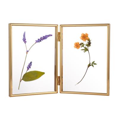 China Customized Side By Side Table Display Fashionable Desktop Glass Hinged Metal Folding Picture Photo Frames for sale