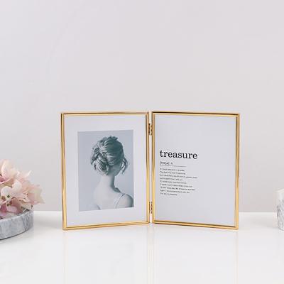 China Customized Side By Side Table Display Fashionable Desktop Glass Hinged Metal Folding Picture Photo Frames for sale