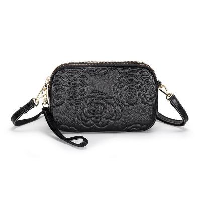 China 2021new wholesale high quality cowhide with genuine leather shoulder bag camellia women's bag phone ladies and messenger bag for sale