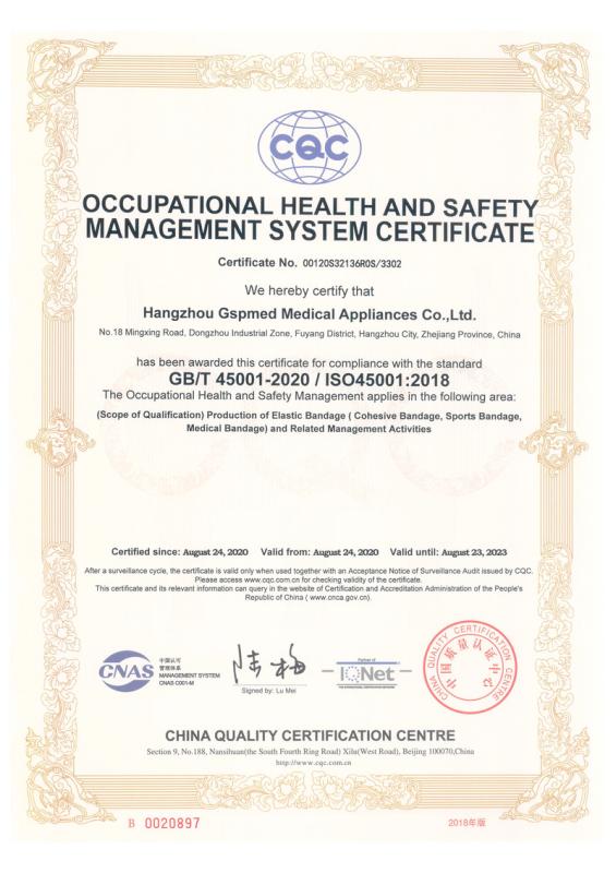 ISO 45001 - Hangzhou Gspmed Medical Appliances Co., Ltd.