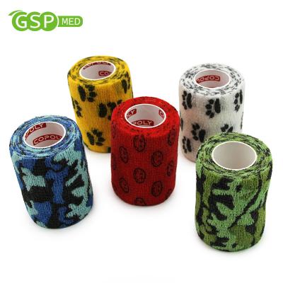 China Wholesale Personal Care Paw Printing Vet Wrap Self Adhesive Elastic Tape Bandage Flat for sale