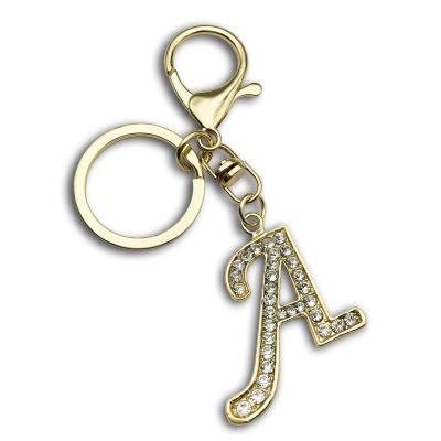 China Souvenir Gifts Hot Selling Promotion Metal Logo Alphabet Pendent Keyring Custom Shape Gold Metal Wholesale Initial Rhinestones Letters Key Chain for sale