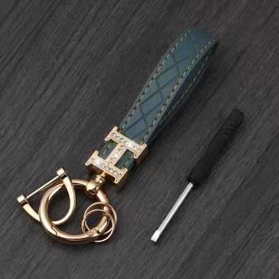 China Trendy Key Ring Fashion H Diamond-studded Leather Rope Pendant Creative Men and Women Car Creative Keychain Gift Key Chain Anti-lost Accessories for sale