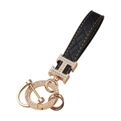 China Creative Car Key Chain Key Chain Men And Women Car Key Chain Creative Key Chain Anti-Lost Gift Accessories Shape H Diamond-Studded Leather Rope Pendant for sale