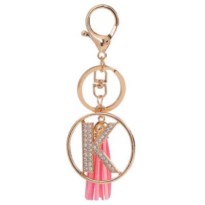 China Trendy Key Ring Charms for Handbags with Keyings Gifts Combine Rhinestone Letters Rose Tassel Pendant Key Chain for sale