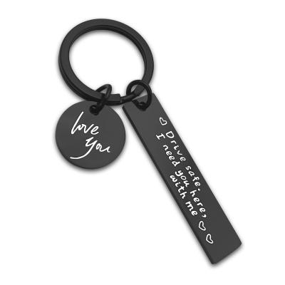 China Fashional Keepsake Gifts Shape Stainless Steel Trendy Laser Engrave Keychains Order Safe Love Key Chain Couples Keychains for sale