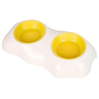 China New Pet Egg Yolk Bowl Automatic Double Plastic Anti-tipping Pet Eating Bowl Single Pet Bowl Cat for sale