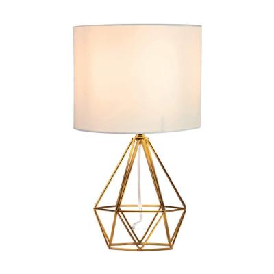 China Modern Style Gold Metal Base Decorative Bedside With White TC Cylinder Fabric Shade Bedroom Table Lamp For Living Room for sale