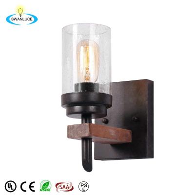 China Industrial Retro Log Cabin Light House Edison Rustic Wood Wall Sconce with Shade Glass Vintage Bathroom Wall Sown Industrial Light for sale