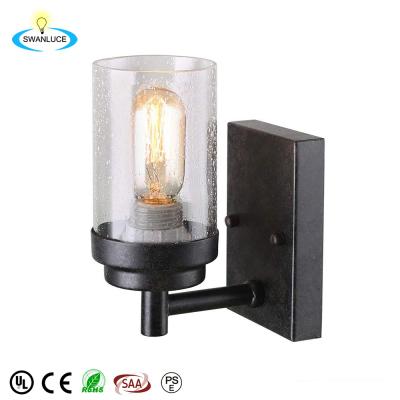 China Retro Edison Rustic Style Bathroom Light Industrial Metal Cabin Log Wall Light Industrial Home Wall Sconce with Seeded Glass Shade for sale