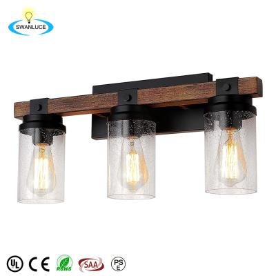 China 3 Lights Industrial Rustic Bathroom Vanity Light Fixtures Above Mirror Farmhouse Bedroom Light Fixtures With Clear Glass Shade for sale