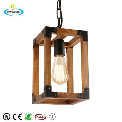 China Industrial Rustic Industrial Style Hanging Light Fixture For Dining Room Kitchen Island Wood Vintage Pendant Light for sale