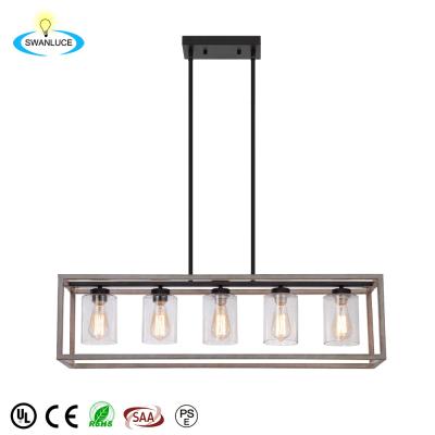 China Modern Living Room Kitchen Energy Saving Rectangular Horizontal Tier 5 Lamp Holder With Lampshade Chandelier for sale