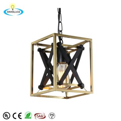 China Industrial Metal 1-Light Square Cage Light Fixture Industrial Hanging Pendent Light For Kitchen Island Foyer Corridor for sale