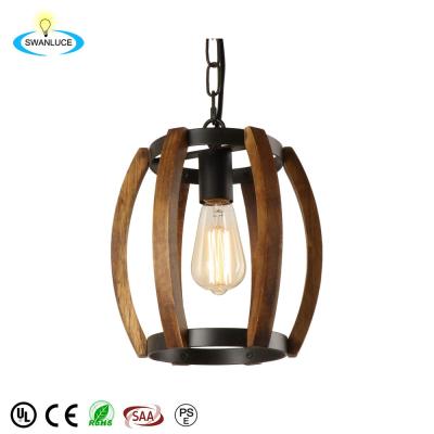 China Farmhouse American Style Sight Lamp Vintage Solid Wood Hanging Light Round Rustic Dining Room Pendant Light for Kitchen Island for sale