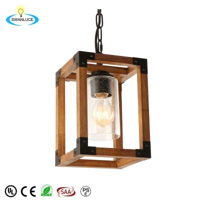 China American Style Chandelier Rustic Wood Farmhouse Style Pendant Lighting Adjustable Height Fixture Kitchen Dining Room With Seed Glass for sale