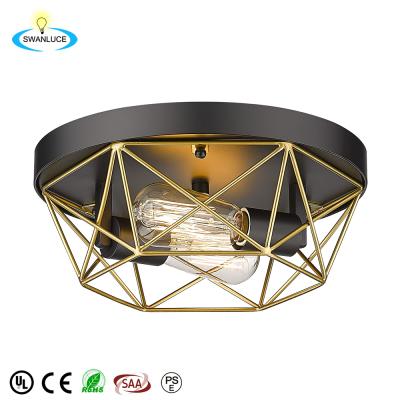 China Modern Indoor Metal Gold Wire Shade Two Lamp Holder Ceiling Chandelier E26 Black Lamp Ceiling Chandelier for sale