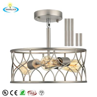 China Modern Indoor Home Height Adjustable Ceiling Chandelier Three-lamp Silver White Ceiling Chandelier for sale