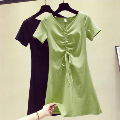 China czm11838a Breathable Summer Women Dresses New Style Female Dress Pure Color Ladies Dresses for sale