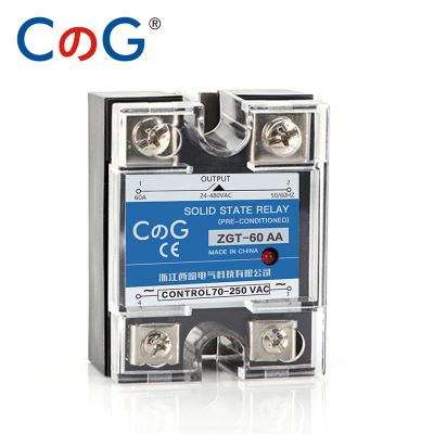 China Sealed CG Relay Single Phase AC Control AC 70-280VAC. SSR-60AA 80AA 100AA 24-480V to 60A 80A 100A AA Heatsink Solid State Relay for sale