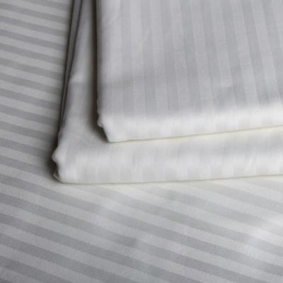 China Cotton Polyester Shrink-Resistant Fabric Bleached White Satin Stripe 3CM For Hotel Bed Linen for sale