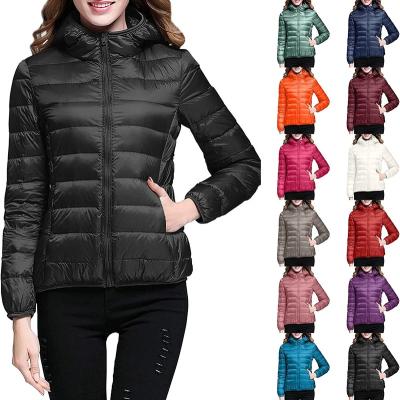 China QUICK DRY Women's Packable Stripper Jacket Light Weight Hooded Down Jacket Quilted Winter Coats Warm Full-zip Outwear With Bag for sale