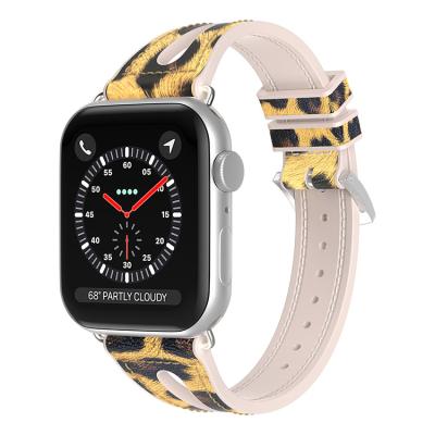 China Coolyep Factory Durable Leopard Print Silicone Leather Smart Watch Bands For Apple Watch Series 7 6 5 4 3 2 1 Se Strap for sale