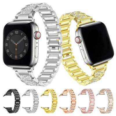 China Luxury Breathable Stainless Steel Smart Watch Band 22mm Wrist Replacement Watch Bands 20mm Diamond Metal Waterproof Watch Strap For Apple Watch for sale