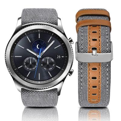 China 2021 High Quality Adjustable 22mm Elastic Canvas Smart Watch Leather Genuine Leather Straps For Samsung Watch for sale