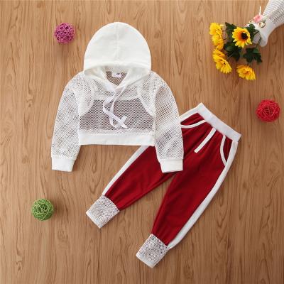 China 3Pcs/Set Children Girl Hooded Sports Clothes Set Girls Spring Summer Hooded Net Tops Vest Pants Outfit for sale